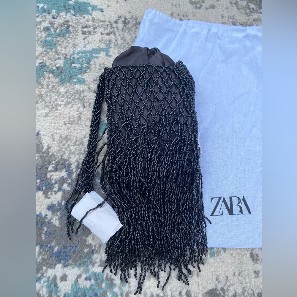 ZARA BLACK BEADED SHOULDER BAG NWT - Picture 5 of 8